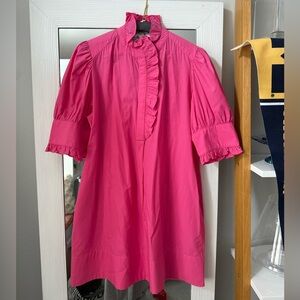 Navy Bleu Bright Hot Pink Ruffled Collar Dress